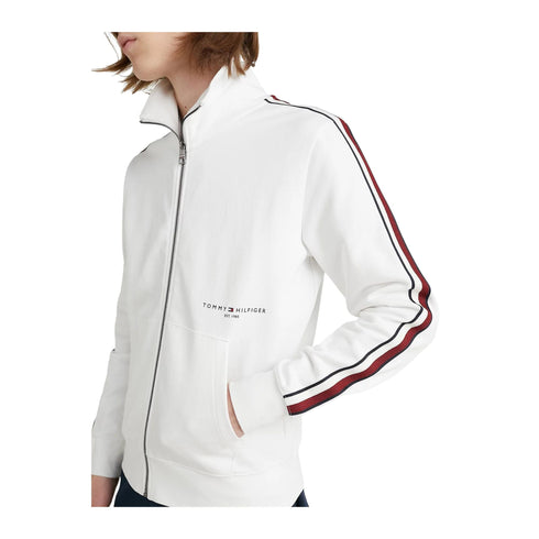 Felpa Uomo zip con banda laterale Bianco Tommy Hilfiger- Francavilla Moda